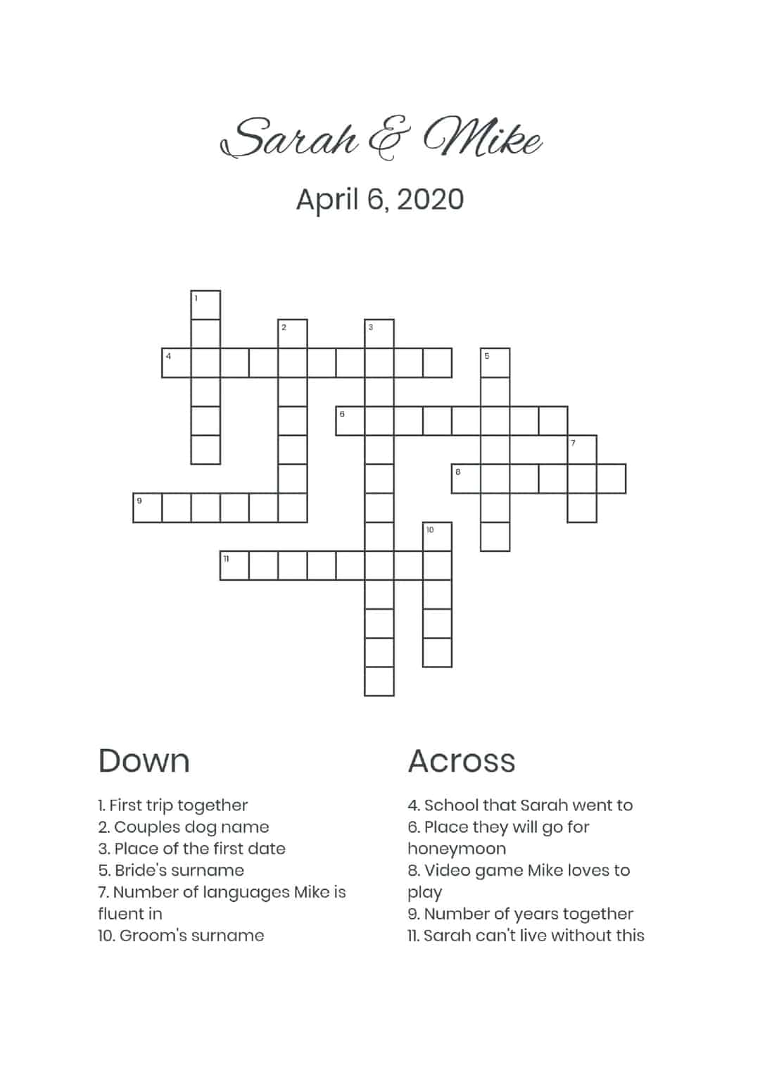 Custom Wedding Crosswords and Wordsearches | Perfect Crosswords