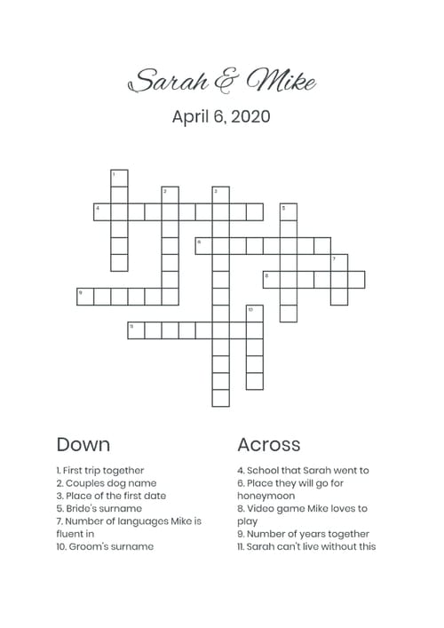 Custom Wedding Crosswords and Wordsearches | Perfect Crosswords